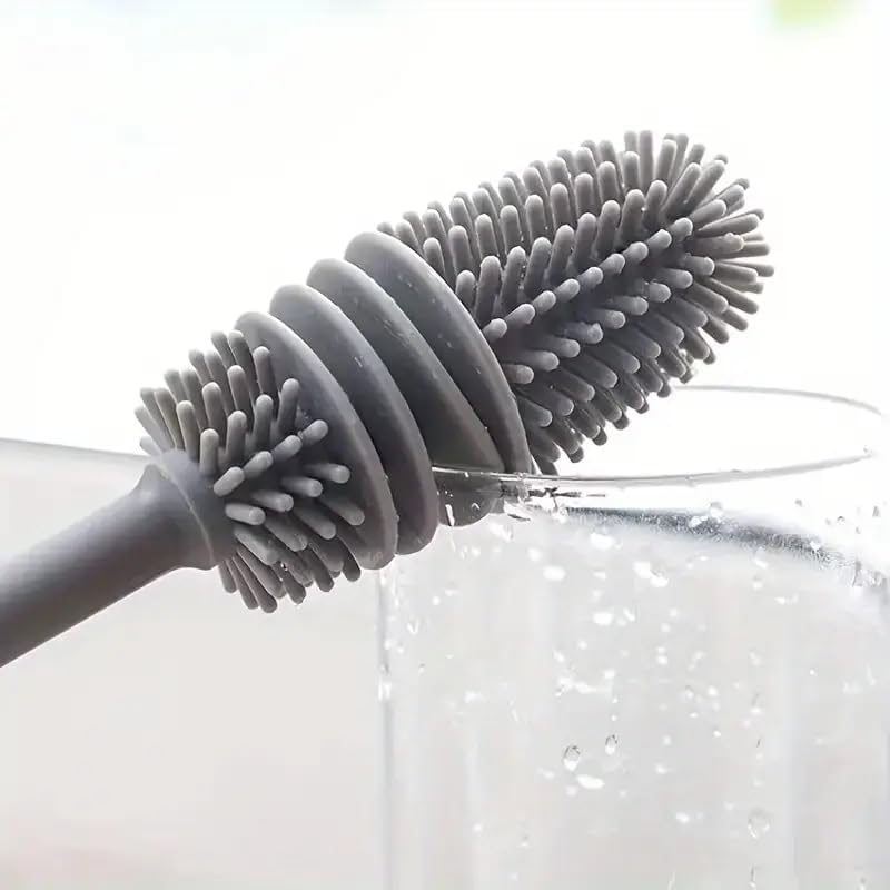 2PCS[Long-Handled Brush for Cleaning] Versatile Long-Handled Silicone Brush for Cups & Bottles - Reusable, Ideal for Kitchen, Bathroom, Car Cleaning, Bathroom Cleaning Tools