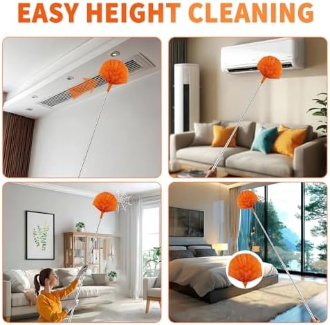 Cobweb Duster with Extension Pole,Cleaner Outdoor 110" Telescoping Extended Sspider Brush, Dusting Kit,Long Handle Reach for High Ceilings and Fans,Microfiber Webster Remover Tools Feather Dusters