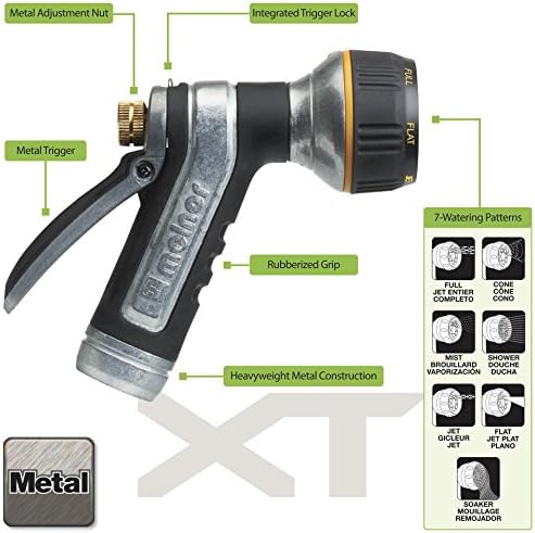 Melnor XT Metal 7-Pattern Hose Nozzle: Rear Trigger, Slip-Resistant Grip