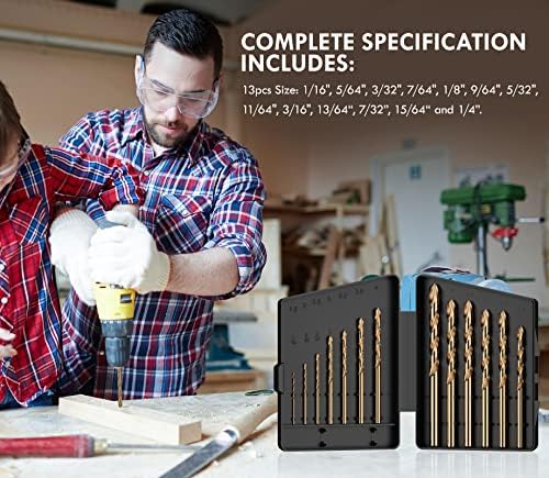 13Pcs(1/16"-1/4") Cobalt Drill Bit Set M35 HSS Jobber Length