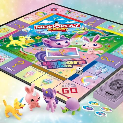 Monopoly Junior: Unicorn Edition Board Game | Magical-Themed Indoor Family Game | 2 to 4 Players | Preschool Games | Kids Gifts | Ages 5 and Up (Amazon Exclusive)