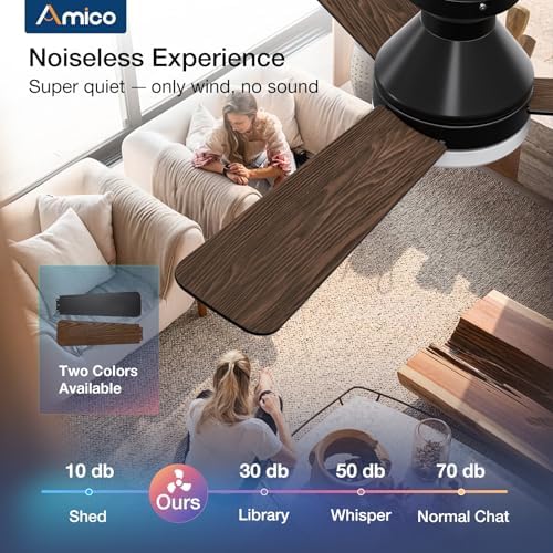 Amico 42 Inch Black Low Profile Ceiling Fans with Lights and Remote