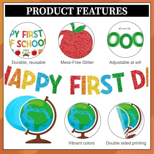 First Day of School Decorations, Banner with Swirls and Garland