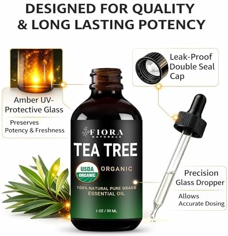 Fiora Naturals Tea Tree Oil, 100% Pure Organic Tea Tree Essential Oil 1 oz