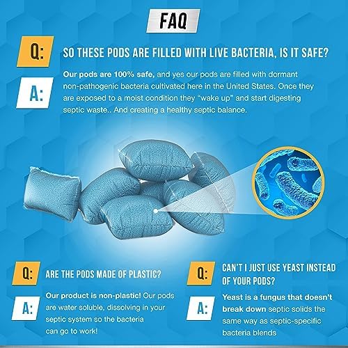 Septic Tank System Treatment Pods - 12 Dissolving Packets | Enzyme-Producing Live Bacteria Solution | 1 Year Supply Professional Eco-Friendly Maintenance | Prevent Clogs, Odor & Backups | Made in USA
