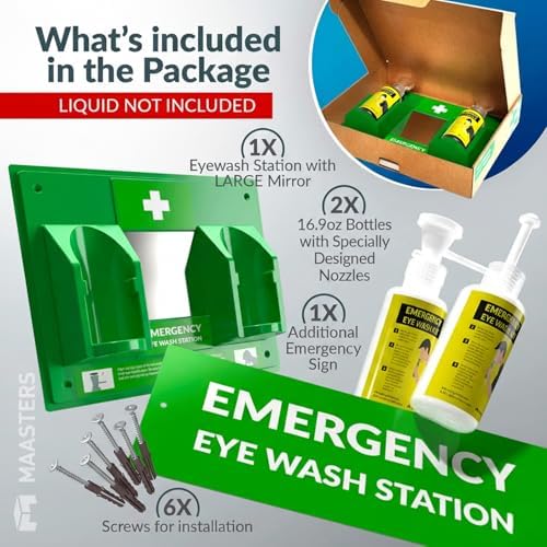 MAASTERS BPA Free Wall-Mounted Eye Wash Station with Sign - Set of 1