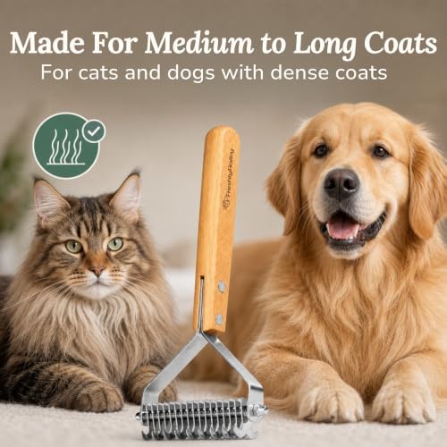 Dematting Comb for Cats and Dogs - Mat Remover - Deshedding Undercoat Rake