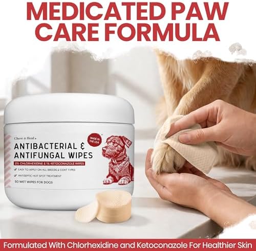 Dog Paw Wipes Antibacterial 50 Count - Antifungal Wipes for Dogs