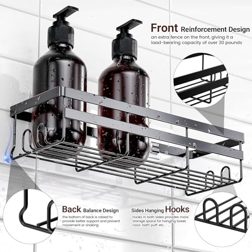 WOWBOX 2 Pack Adhesive Shower Caddies, No Drill Bathroom Shelves, Large