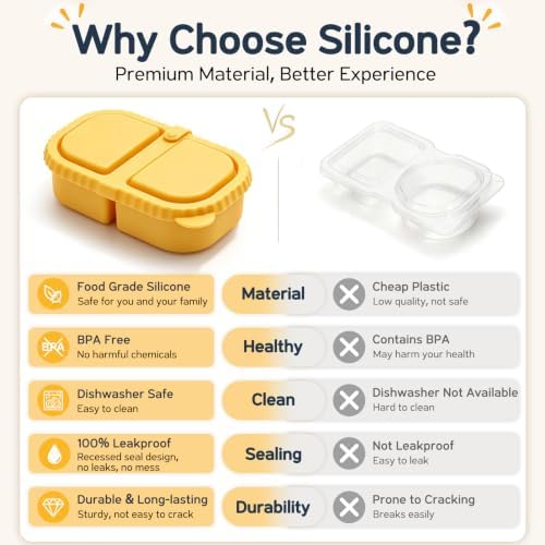 ICEROYCE 3 Pack Silicone Snack Containers for Kids, 2 Compartment Lunch Box