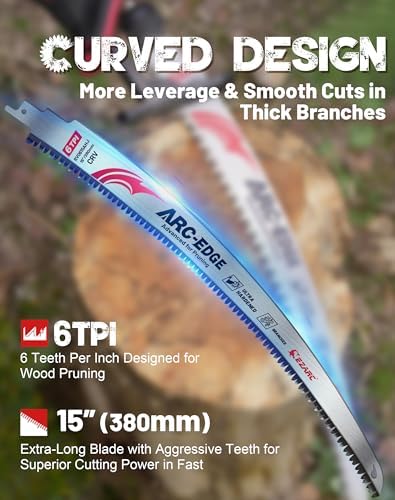 EZARC Arc Edge Reciprocating Saw Blades, 15-Inch 6TPI for Pruning, 3-Pack