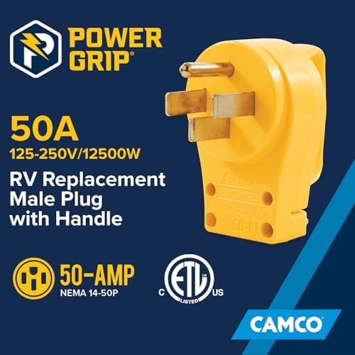 Camco Power Grip 50 Amp RV Power Cord Replacement Plug - Easy to Install