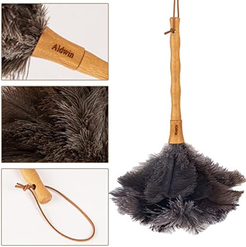 Aldwin 16" Gray Ostrich Feather Duster for Cleaning with Wooden Handle