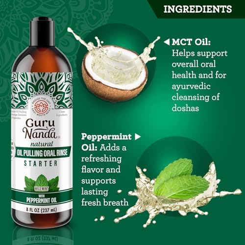GuruNanda Starter Coconut Oil Pulling Mouthwash with Peppermint Oil, 8oz