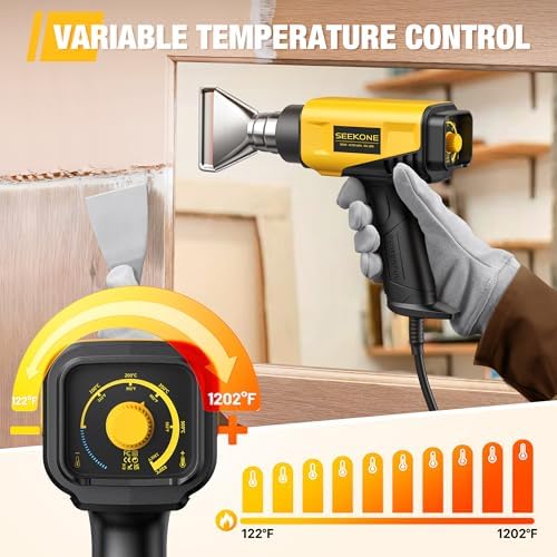 SEEKONE 1800W Compact Heat Gun 122℉-1202℉ Variable Temp for Crafting