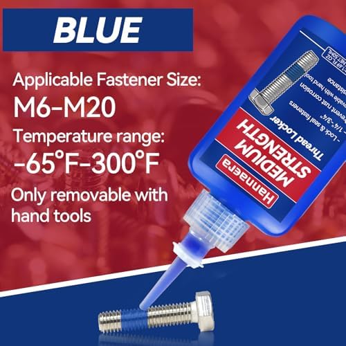 Thread Lock Blue and Red, Threadlocker Removable & Permanent, Thread Locker for Nuts, Bolts, Fasteners and Metals, Against Losening and Leakage (Medium 50 ml *1 + High 50 ml *1)