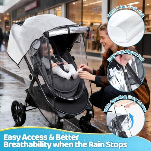 Clear Stroller Rain Cover, Universal Fit Baby Travel Weather Shields