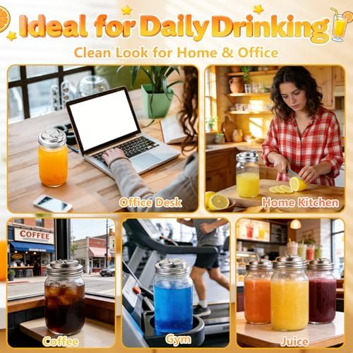 Wide Mouth Mason Jar Drinking Lids, Stainless Steel Sip Lid, 2 Pcs