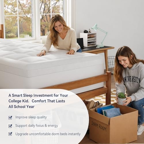 ELEMUSE Twin XL College Dorm Essentials 3 Inch Memory Foam Mattress Topper
