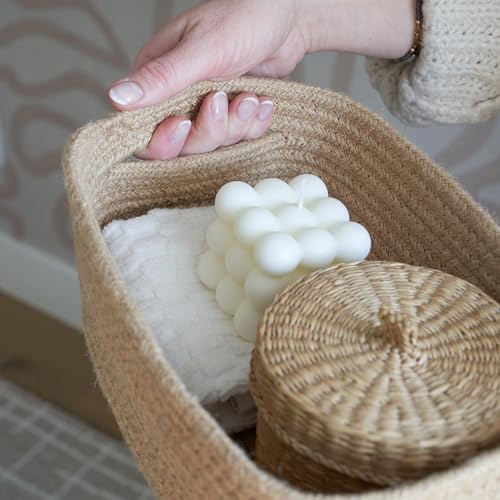 Beautiful Storage Basket Set of 3 - Sturdy Jute Rope Baskets for Shelves
