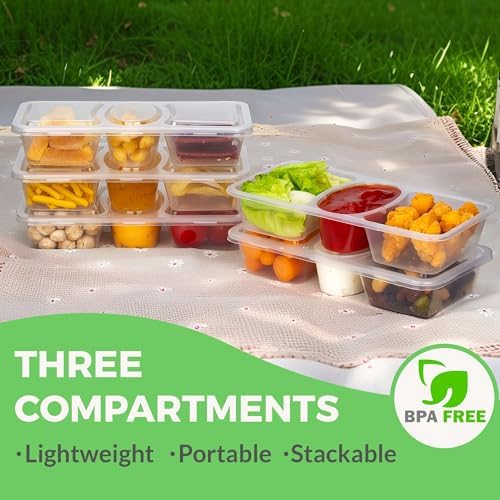 MACTANO 8 OZ Reusable Snack Containers with Lids, New 3 Compartment Condiment Snack Pack Containers 20 Sets