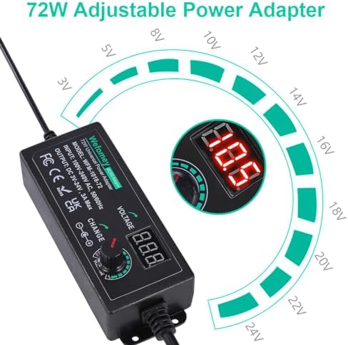 Wefomey Universal Power Supply Variable 3V~24V 3A 72W Multi Voltage Adapter