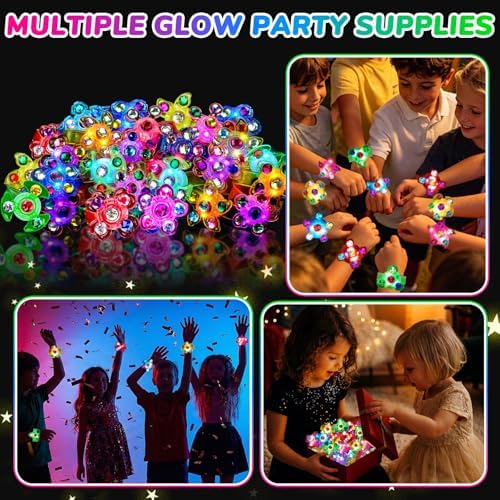 24PCS Light Up Fidget Spinner Bracelets,Glow Party Favors for Kids 4-8 8-12
