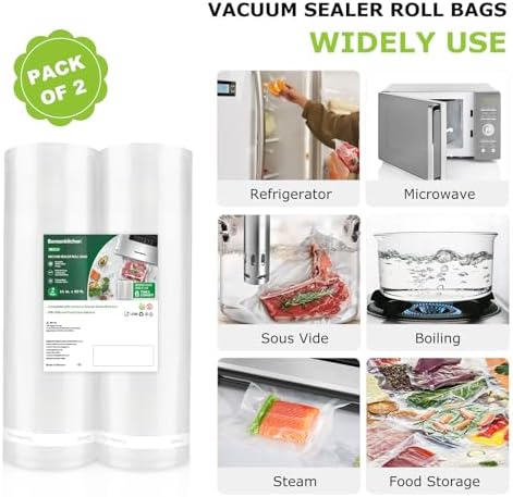 Bonsenkitchen Vacuum Sealer Bags, 2 Rolls 11" x 50', for Food Storage Saver