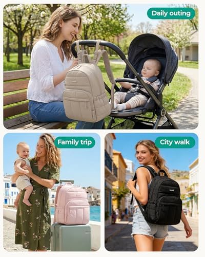 BAGSMART Baby Diaper Bag with Waterproof Pad, Camel