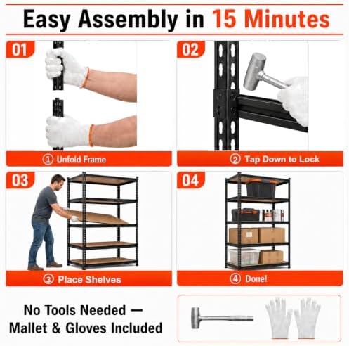 36" Garage Shelving 2200 LBS, Extra Deep 16" 5-Tier Storage Rack