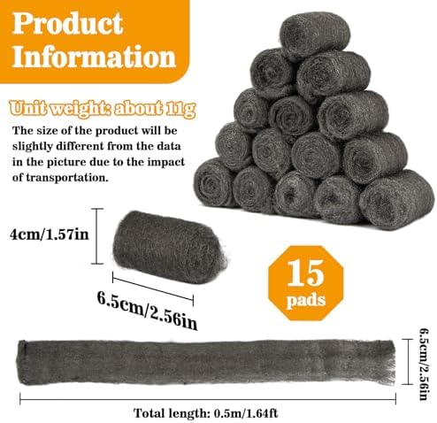 MAQIHAN Steel Wool Pads 0000 15pcs - for Mice Control, Polishing, Cleaning
