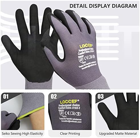 LOCCEF MicroFoam Nitrile Coated Safety Work Gloves