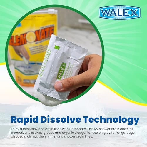 Walex Elemonate RV Grey Water Tank Deodorizer Tablets - Fresh Lemon, 5-Pack