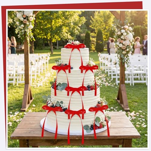 30 Pack Red Ribbon Bows for Cake Bow Cake Toppers