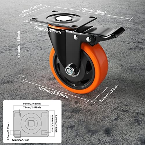 YUPEZOP 4 Inch Caster Wheels, Casters Set of 4 Heavy Duty with Brake