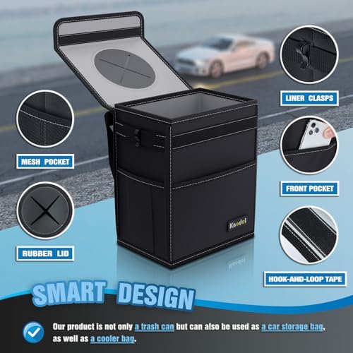 K KNODEL 2 Gallon Black Leak-Proof Waterproof Car Trash Can with Lid