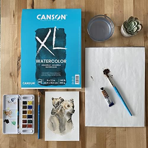 Canson XL Series Watercolor Pad, Heavyweight White Paper, Foldover Binding, 30 Sheets, 9x12 inch