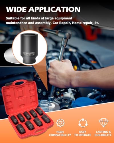 DAYUAN 9 Pcs Axle Nut Hub Impact 1/2" Drive Deep Impact Socket Set