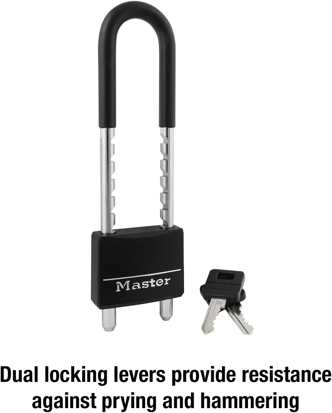 Master Lock Adjustable Shackle Keyed Padlock, Black Vinyl Covered 527D