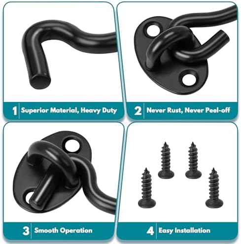 2Pack 4" Hook and Eye Gate Door Latch w/Strong Sturdy Screws Black