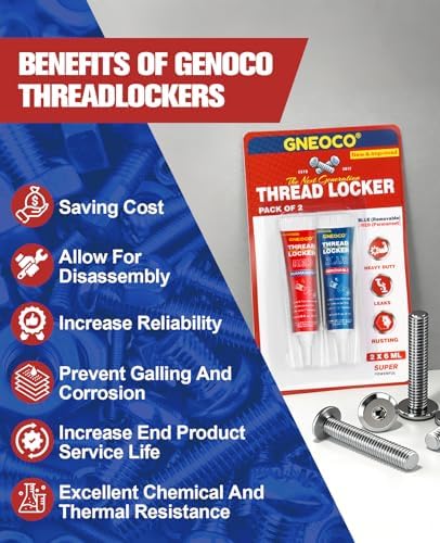2 Pack Thread Locker Blue and Red 6mlx2 - Medium and Strong StrengthThreadlocker Metal Glue for Nuts, Bolts, Fasteners - Prevent Loosening/Corrosion (Blue and Red 6ml*2)