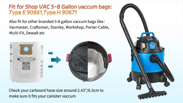 5 PCS Shop Vac Bags 5-8 Gallon Type E/H 90661 90671 Vac Bags by ALYYDBG
