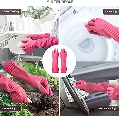 Mamison Rubber Dishwashing Gloves, Non-Slip Kitchen, Pink Medium, 2 Pairs