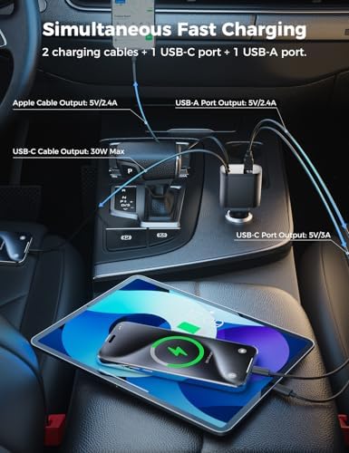 [Upgraded] SUPERONE Retractable Car Charger 4 in 1 Fast Phone Charger