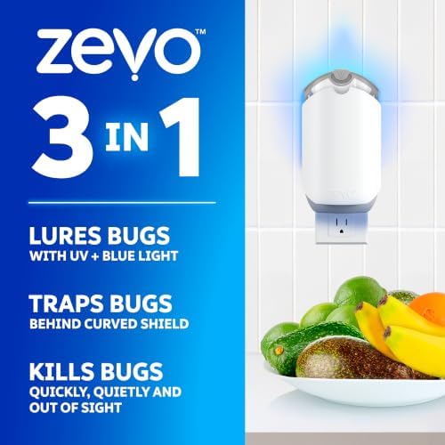 Zevo Flying Insect Trap for Fruit Flies & Gnats, 1 Plug-in Base & 3 Refills