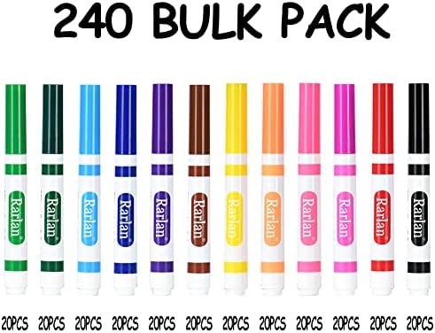 Rarlan Washable Markers Bulk for Kids, Bulk pack, 12 Colors, 240 Count