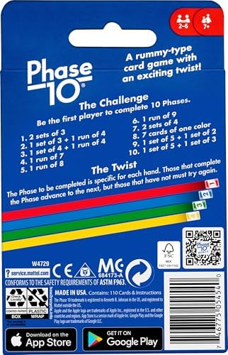 Mattel Games Phase 10 Card Game in Storage Tin for Ages 7+
