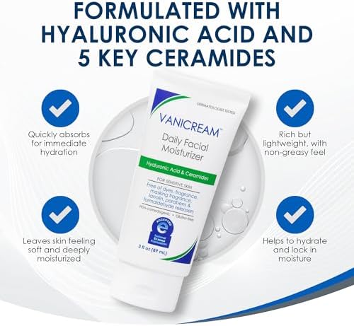 Vanicream Daily Facial Moisturizer, Lightweight, Non-Greasy, 3 Fl Oz