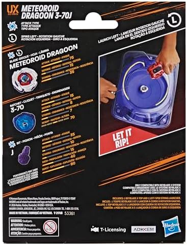 Beyblade X Meteoroid Dragoon 3-70J Left Spin String Launcher with Takara Tomy Attack Type Top, Battling Tops Game Toys, Ages 8+ (Amazon Exclusive)