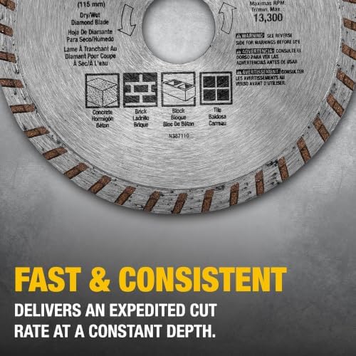 DEWALT Diamond Blade for Masonry, Dry Cutting, Continuous Rim, 7/8-Inch Arbor, 4-1/2-Inch (DW4725)